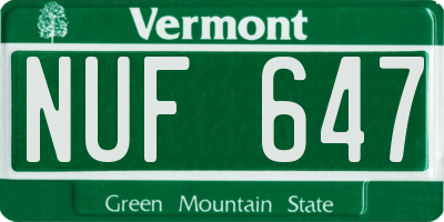 VT license plate NUF647