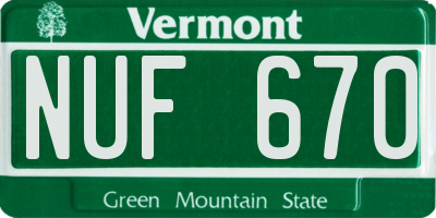 VT license plate NUF670