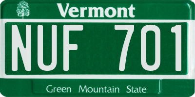 VT license plate NUF701