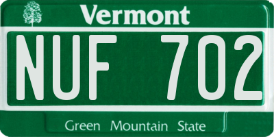 VT license plate NUF702