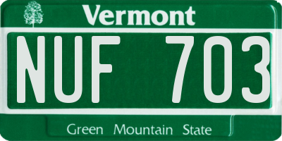VT license plate NUF703