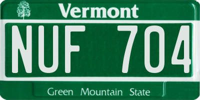 VT license plate NUF704