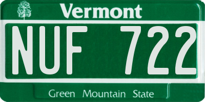VT license plate NUF722