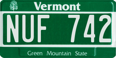 VT license plate NUF742