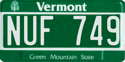VT license plate NUF749