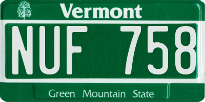 VT license plate NUF758