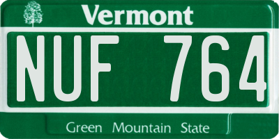 VT license plate NUF764