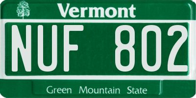 VT license plate NUF802