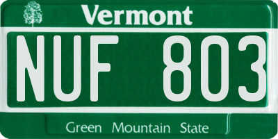 VT license plate NUF803