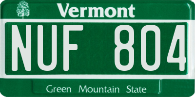 VT license plate NUF804