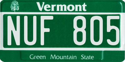 VT license plate NUF805