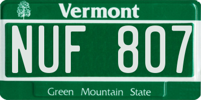 VT license plate NUF807