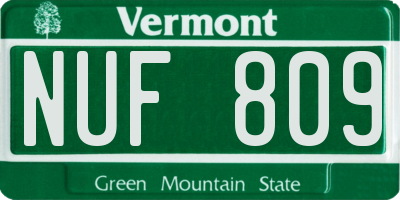 VT license plate NUF809