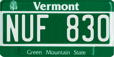 VT license plate NUF830