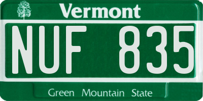 VT license plate NUF835