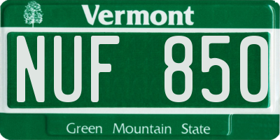 VT license plate NUF850