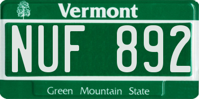 VT license plate NUF892