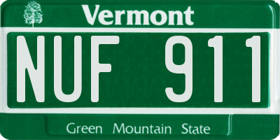 VT license plate NUF911