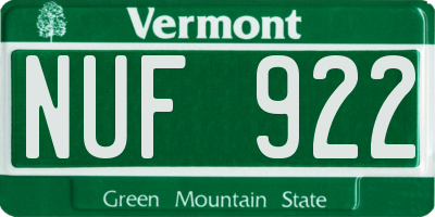 VT license plate NUF922