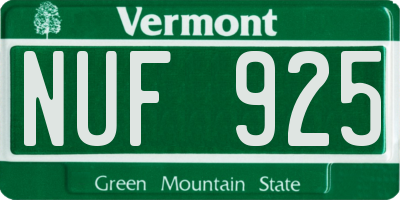 VT license plate NUF925