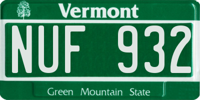 VT license plate NUF932