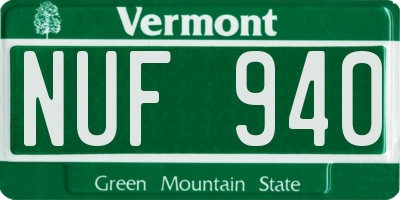 VT license plate NUF940