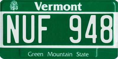 VT license plate NUF948