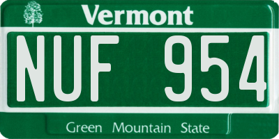 VT license plate NUF954