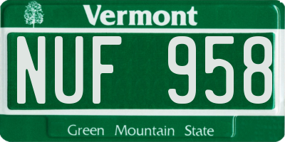 VT license plate NUF958
