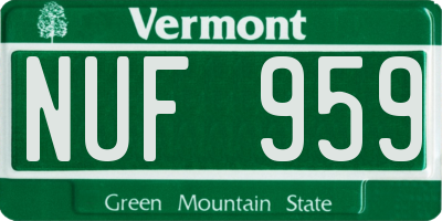 VT license plate NUF959