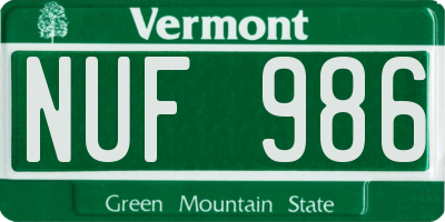 VT license plate NUF986