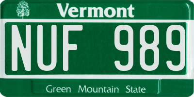 VT license plate NUF989
