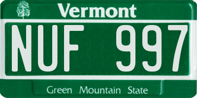 VT license plate NUF997