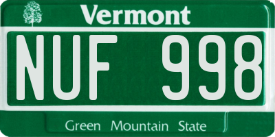 VT license plate NUF998