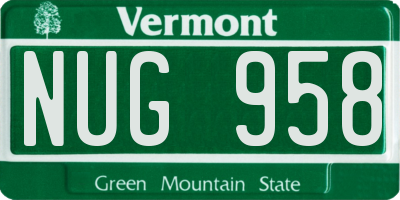 VT license plate NUG958