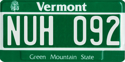 VT license plate NUH092