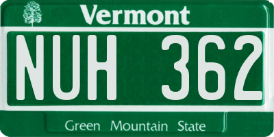 VT license plate NUH362