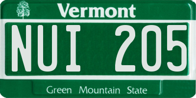 VT license plate NUI205