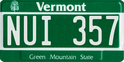 VT license plate NUI357