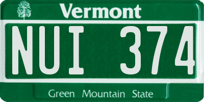 VT license plate NUI374