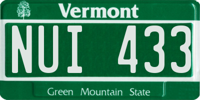 VT license plate NUI433