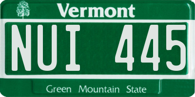 VT license plate NUI445