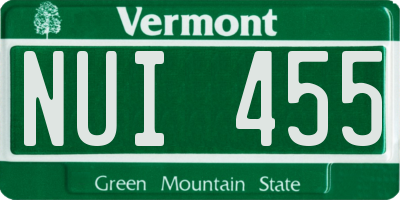 VT license plate NUI455