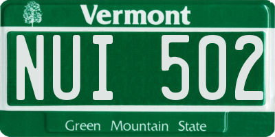 VT license plate NUI502
