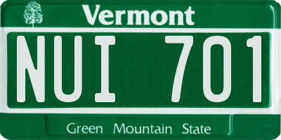 VT license plate NUI701