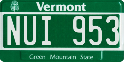 VT license plate NUI953