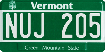 VT license plate NUJ205