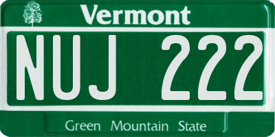 VT license plate NUJ222