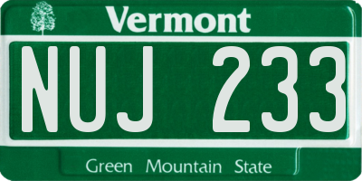 VT license plate NUJ233