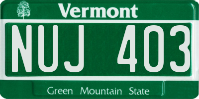 VT license plate NUJ403